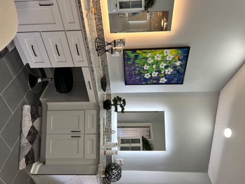 Customer photo review of White Flowers on Blue-Textured Impasto Oil Painting, Abstract White Floral Art for Home Wall Decor