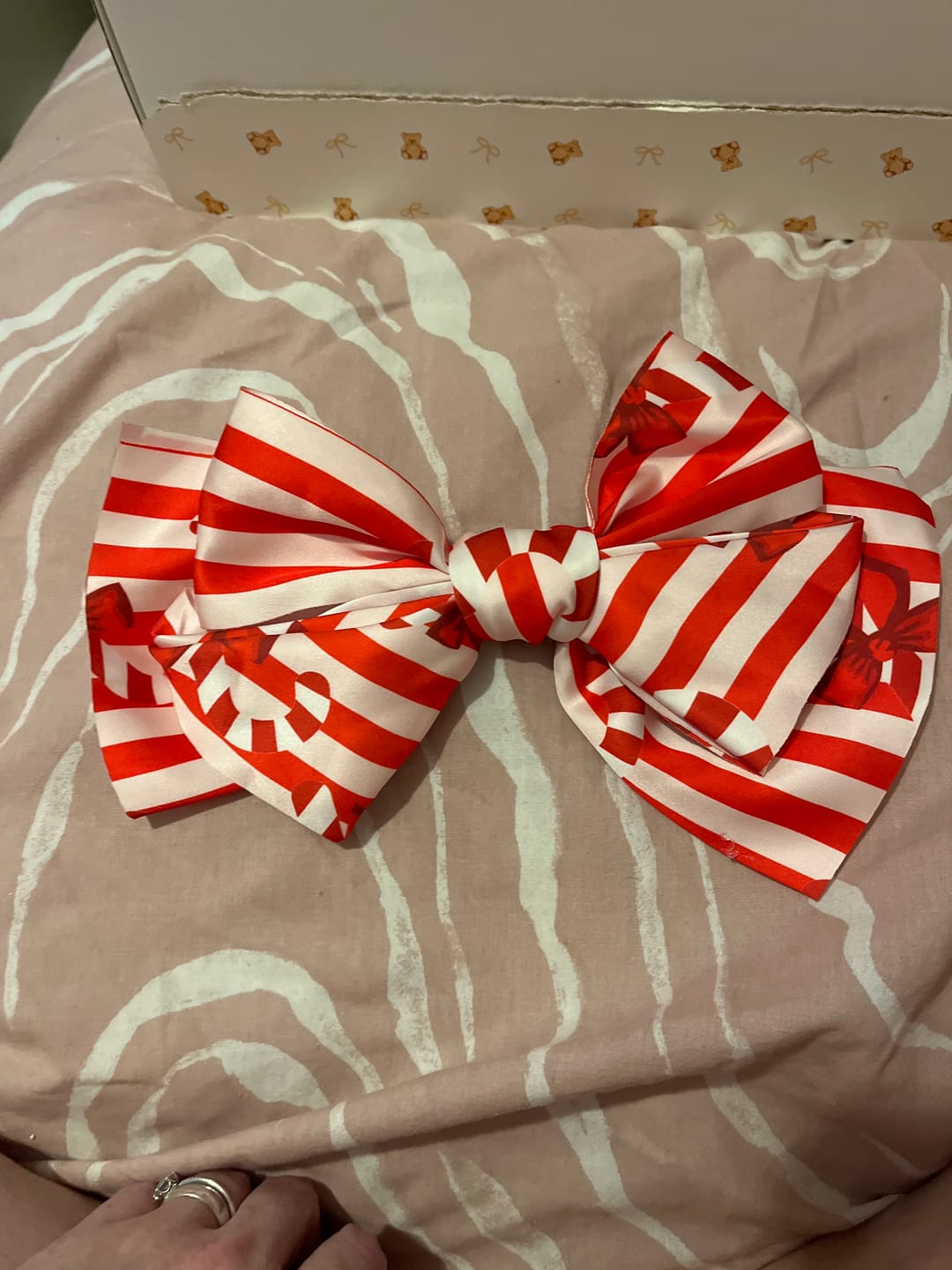Customer photo review of P.Louise Candy Cane Christmas Hair Bow