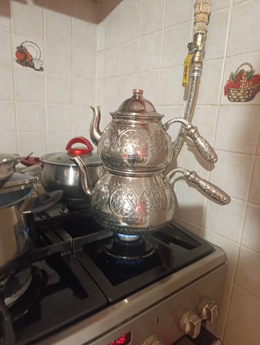 Customer photo review of İşlemeli Gümüş Renk Bakır Çaydanlık (Battal Boy)