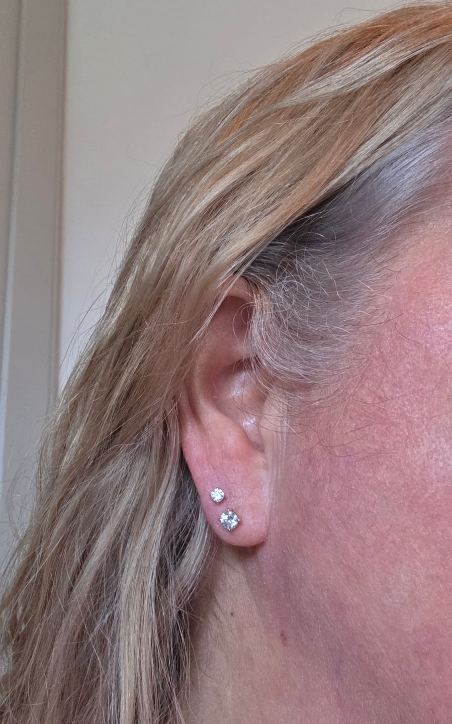 Customer photo review of 9K Gold World's First Lab Grown Diamond Sleep Stud Earrings