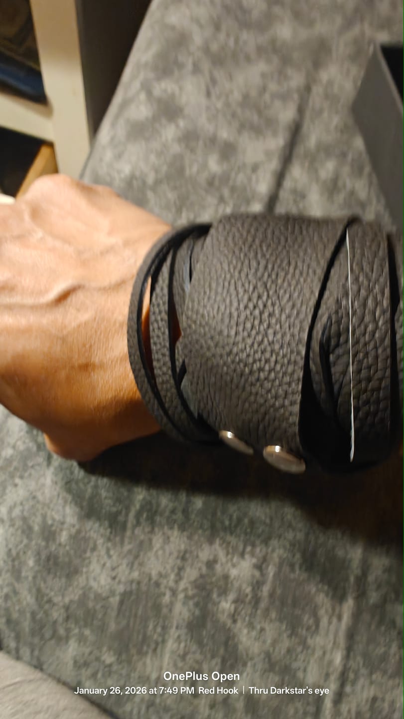 Customer photo review of Unisex Dual-Wear Leather Fringe Wrap Bracelet-Midnight Black-Flogger (Plain Black)