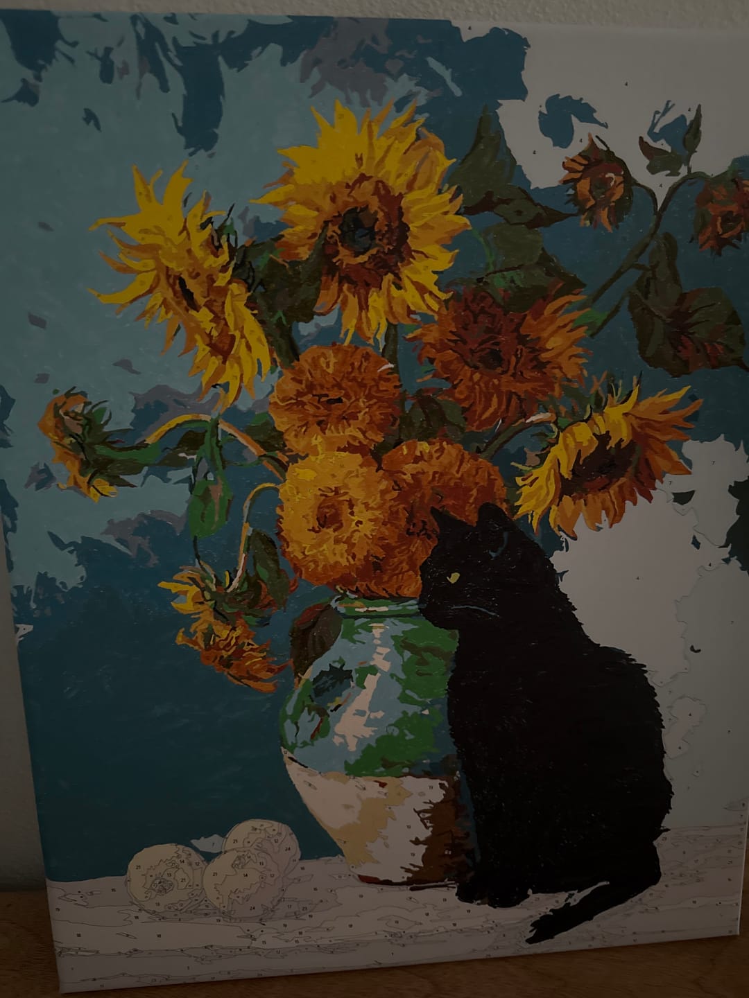 Customer photo review of Famous sunflowers and a black cat | Paint by Number