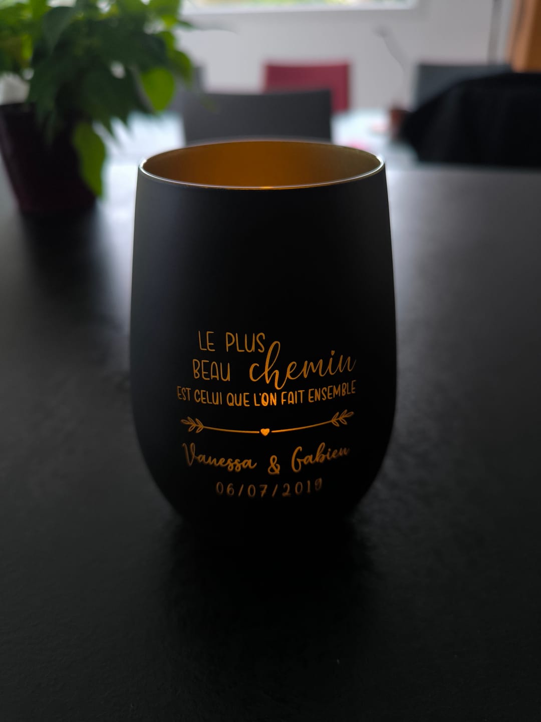 Customer photo review of Chemin commun - Photophore personnalisé pour les couples