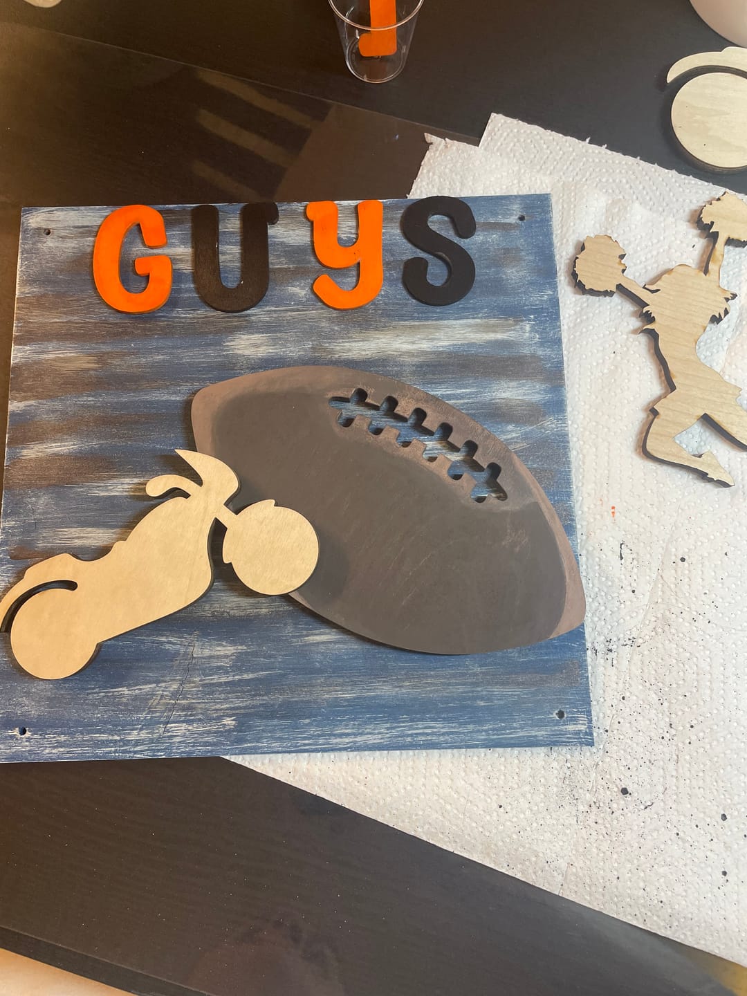 Customer photo review of Unfinished Wood Football Threads Shape - Sports Craft - up to 46" DIY