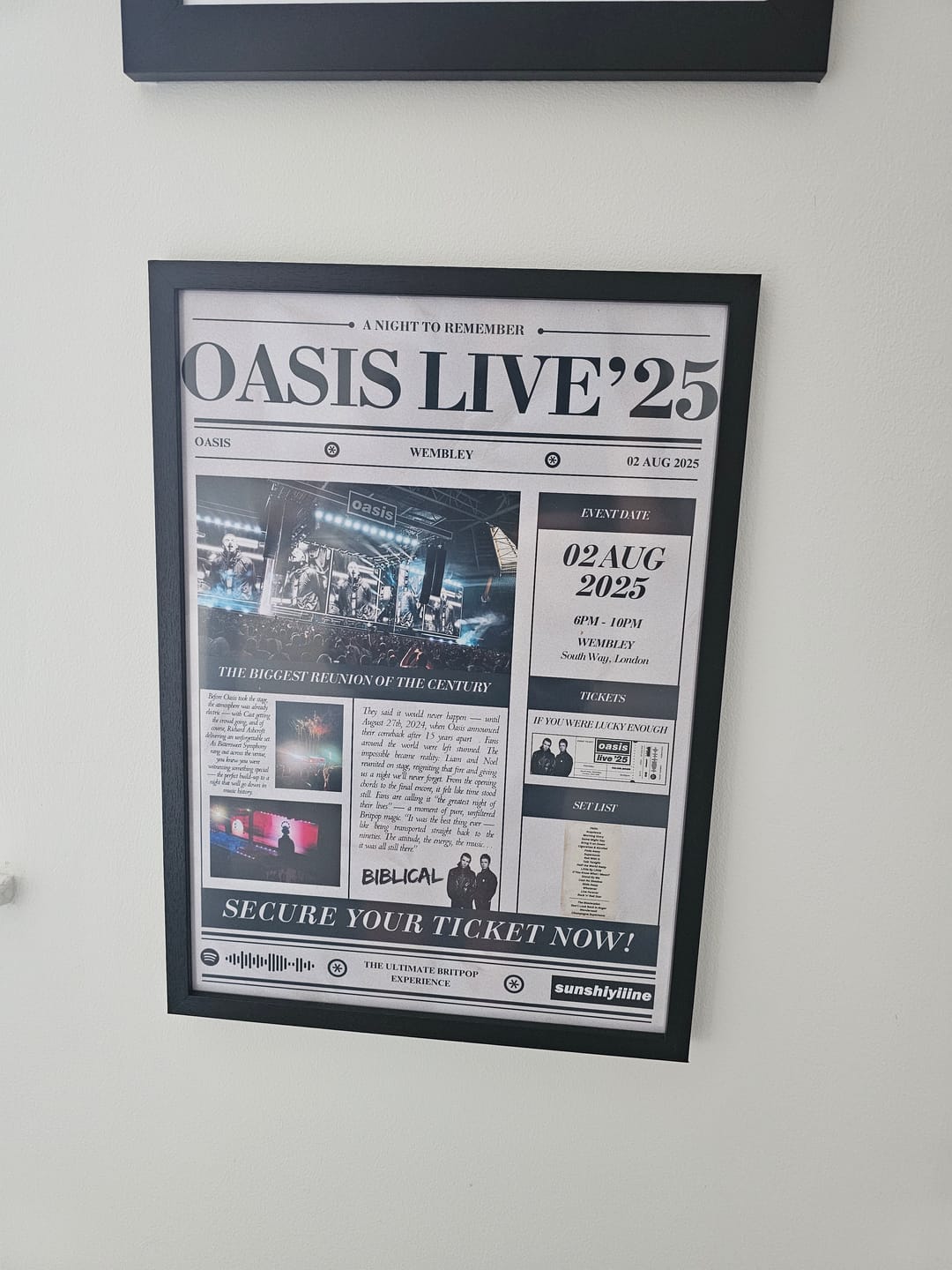 Customer photo review of Oasis Live'25 Personalised Newspaper Poster - Oasis Inspired Print