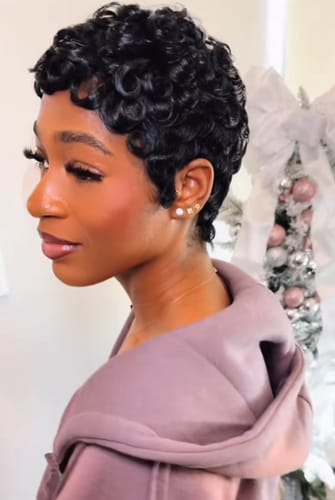 Customer photo review of Luvwin Full Lace Finger Wave Short Pixie Cut Wig 100% Human Hair