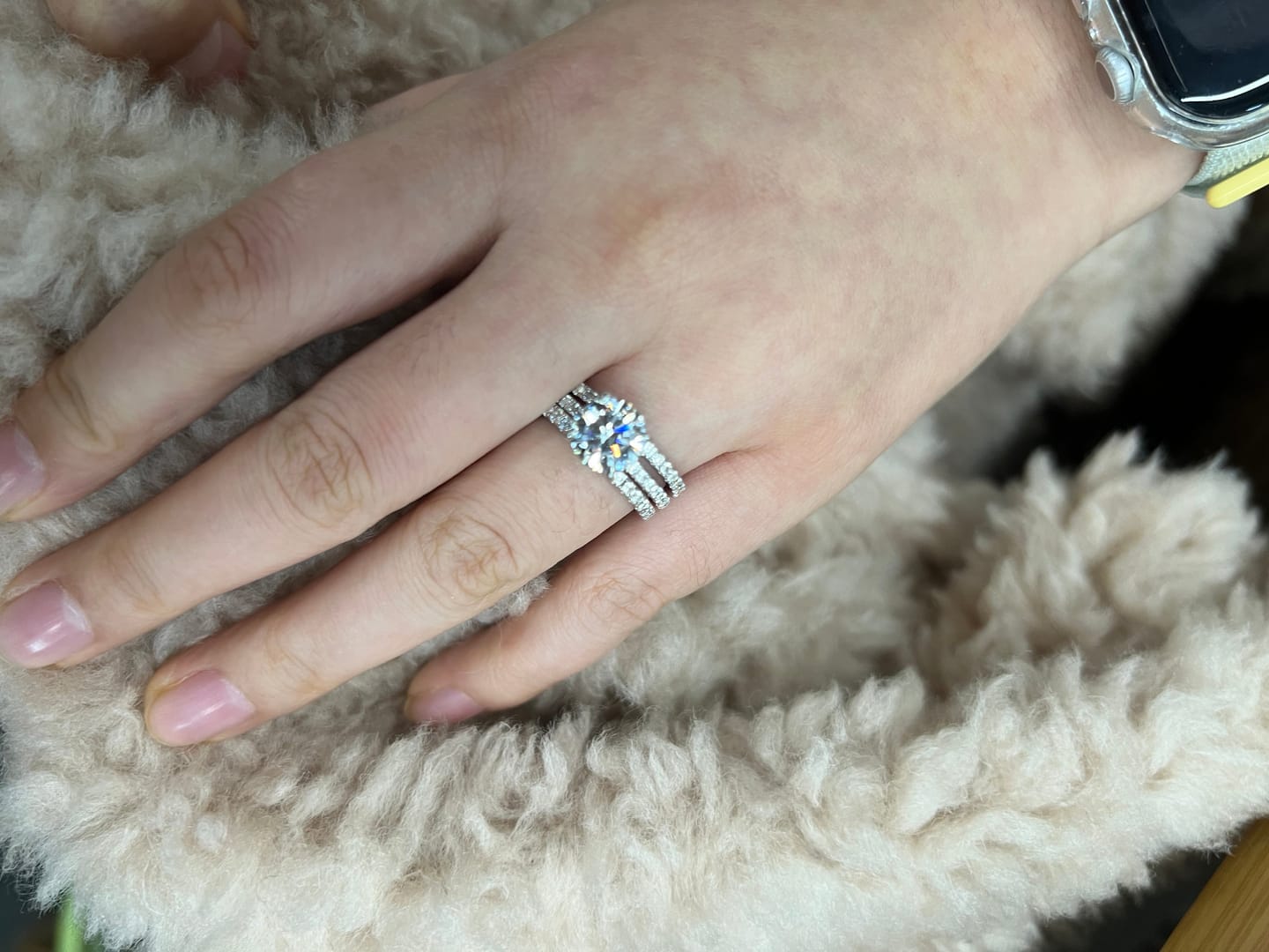 Customer photo review of S925 3PC Wedding Ring Set 2.0 Ct Round Cut With 2PC Half Eternity Wedding Band Stackable Wedding Rings