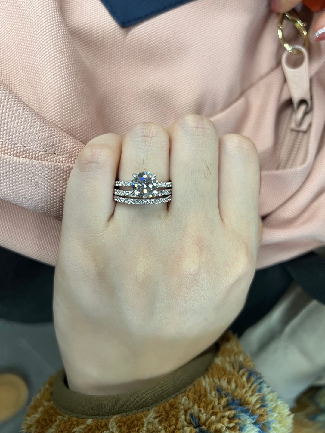 Customer photo review of S925 3PC Wedding Ring Set 2.0 Ct Round Cut With 2PC Half Eternity Wedding Band Stackable Wedding Rings