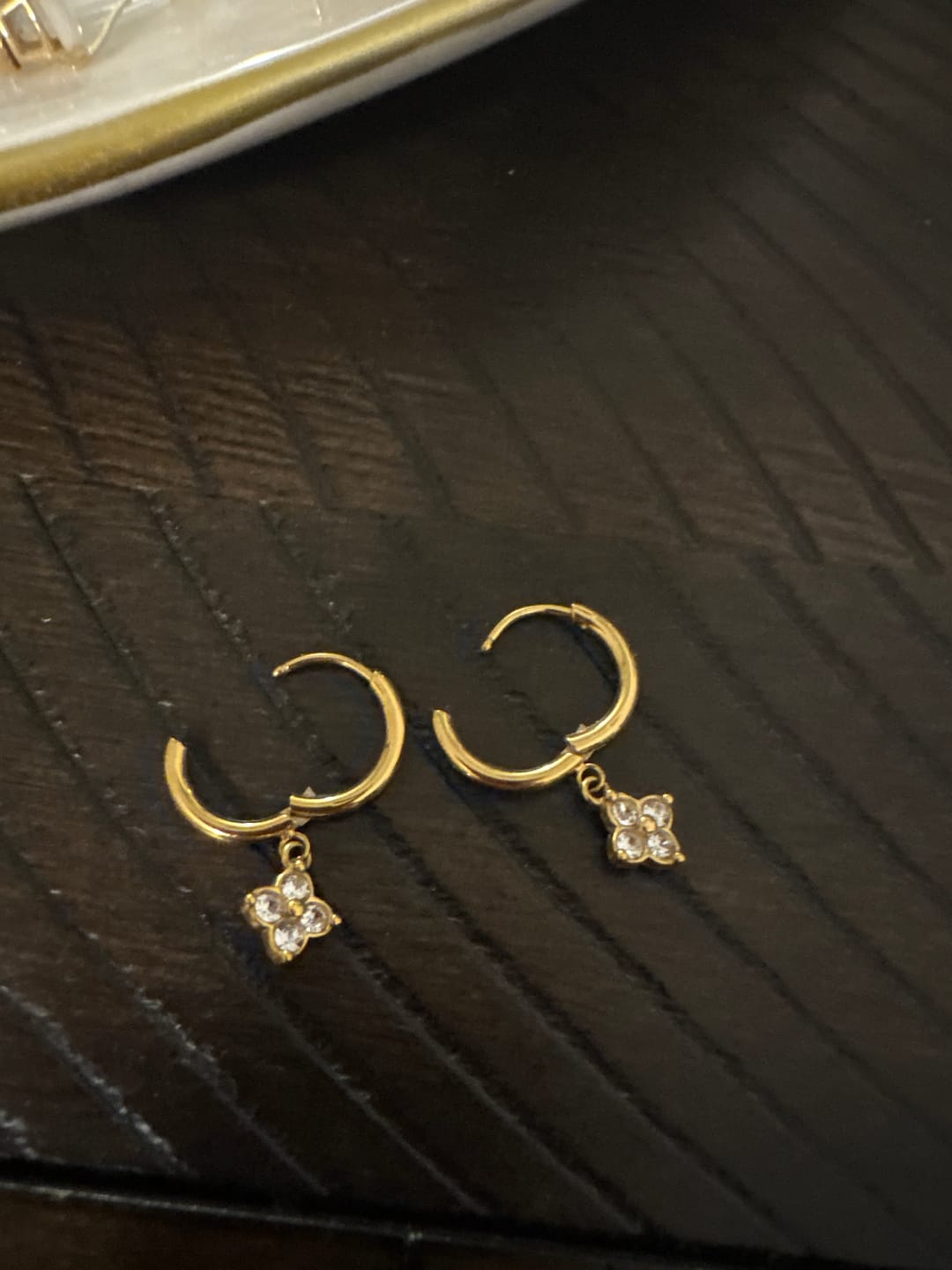 Customer photo review of Crystal Four Leaf Clover Drop Earrings