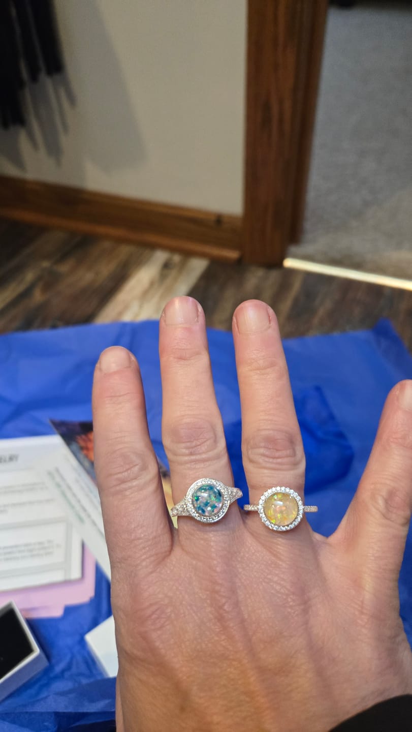 Customer photo review of Bedazzled Circle Opal Cremation Ring