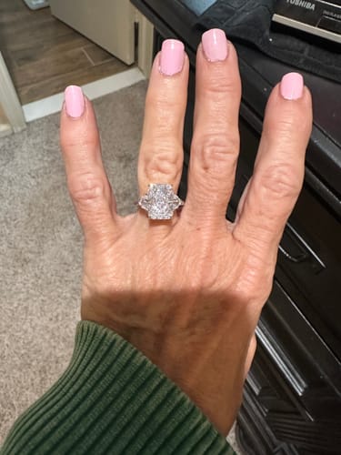 Customer photo review of Louily Luxurious Crushed Ice Radiant Cut Three Stone Engagement Ring