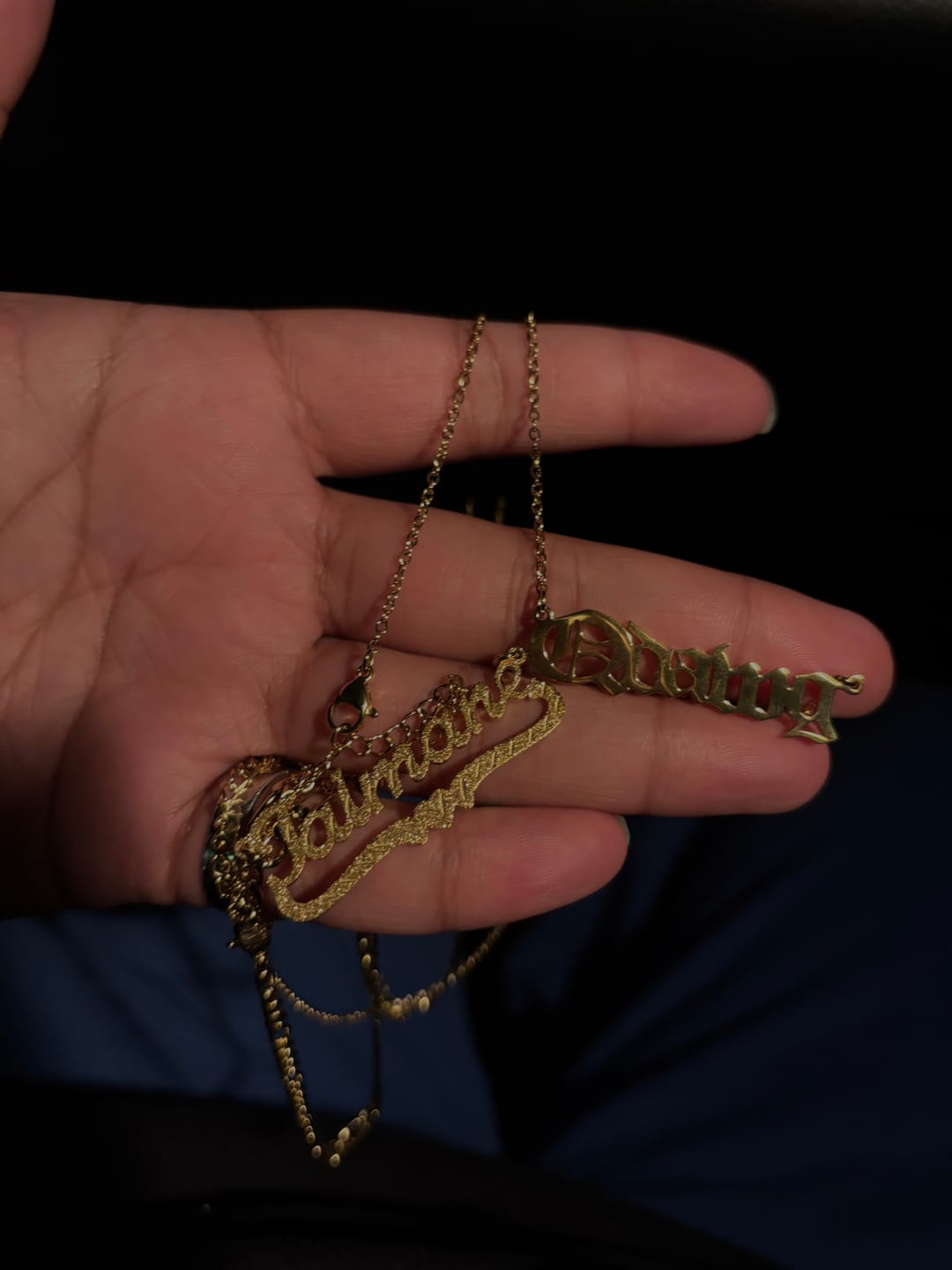 Customer photo review of Gothic Name Necklace