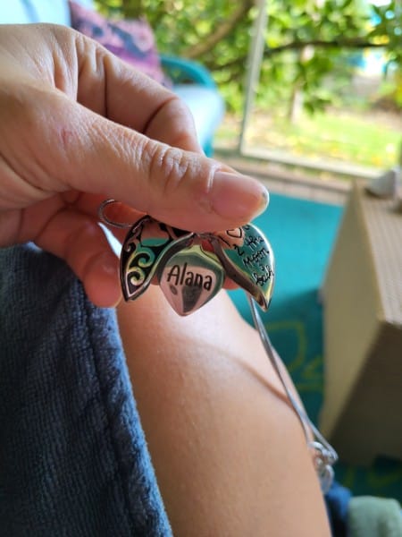 Customer photo review of I Love You to the Moon Photo Heart Locket Necklace