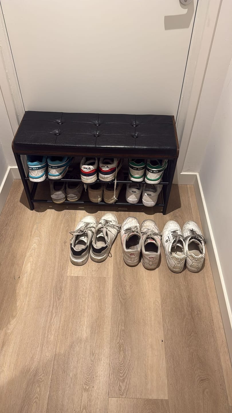 Customer photo review of Schoenenrek industrieel met bank | Houtlook en Staal | 80x30x48cm