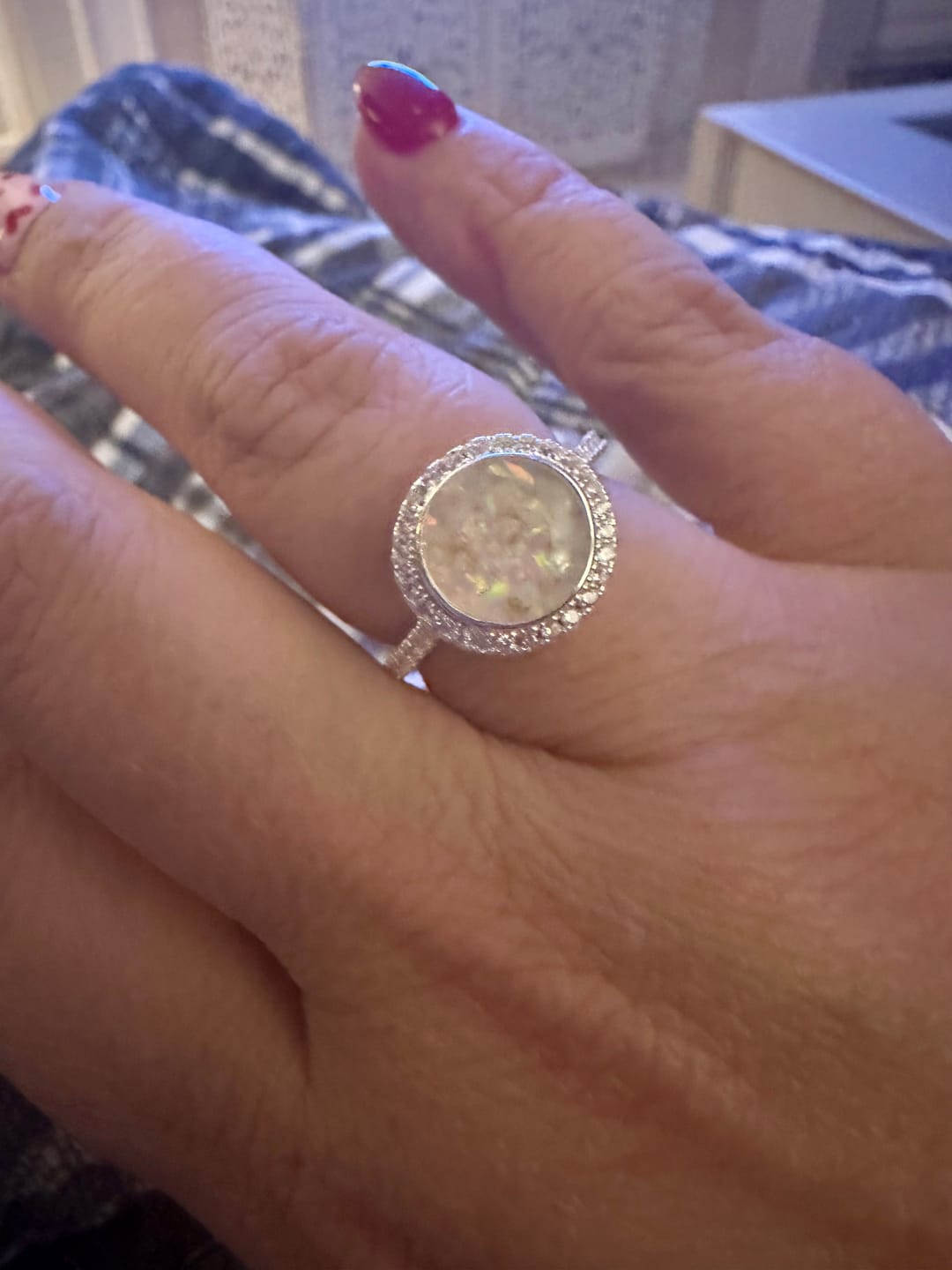 Customer photo review of Bedazzled Circle Opal Cremation Ring