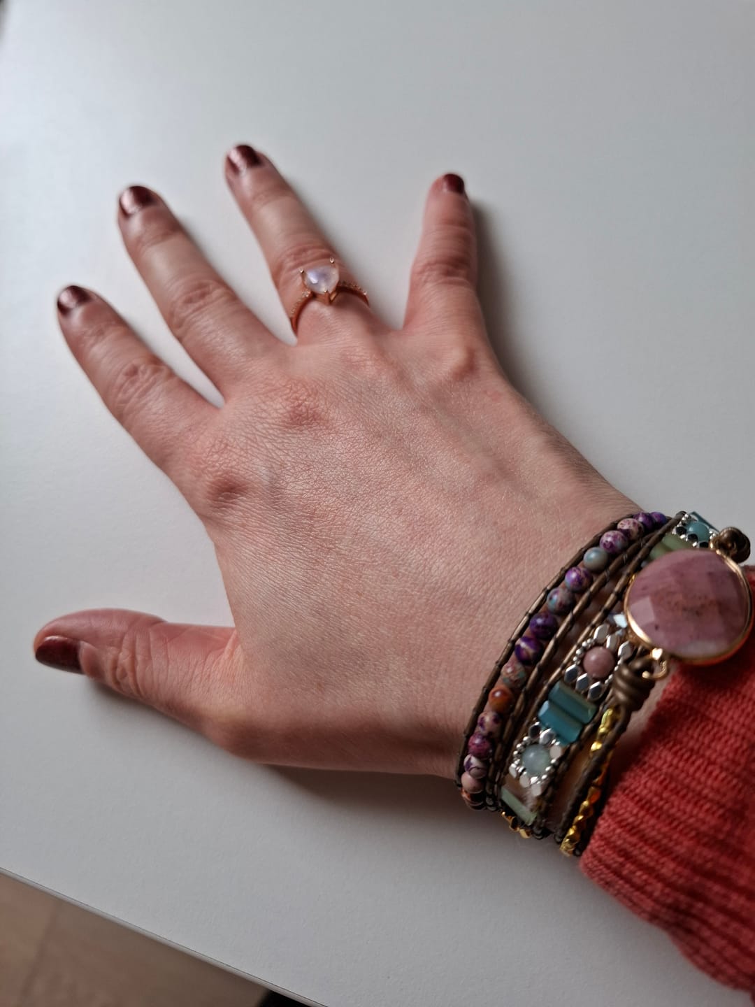 Customer photo review of Bracelet Wrap "Guérison du Coeur" en Rhodochrosite