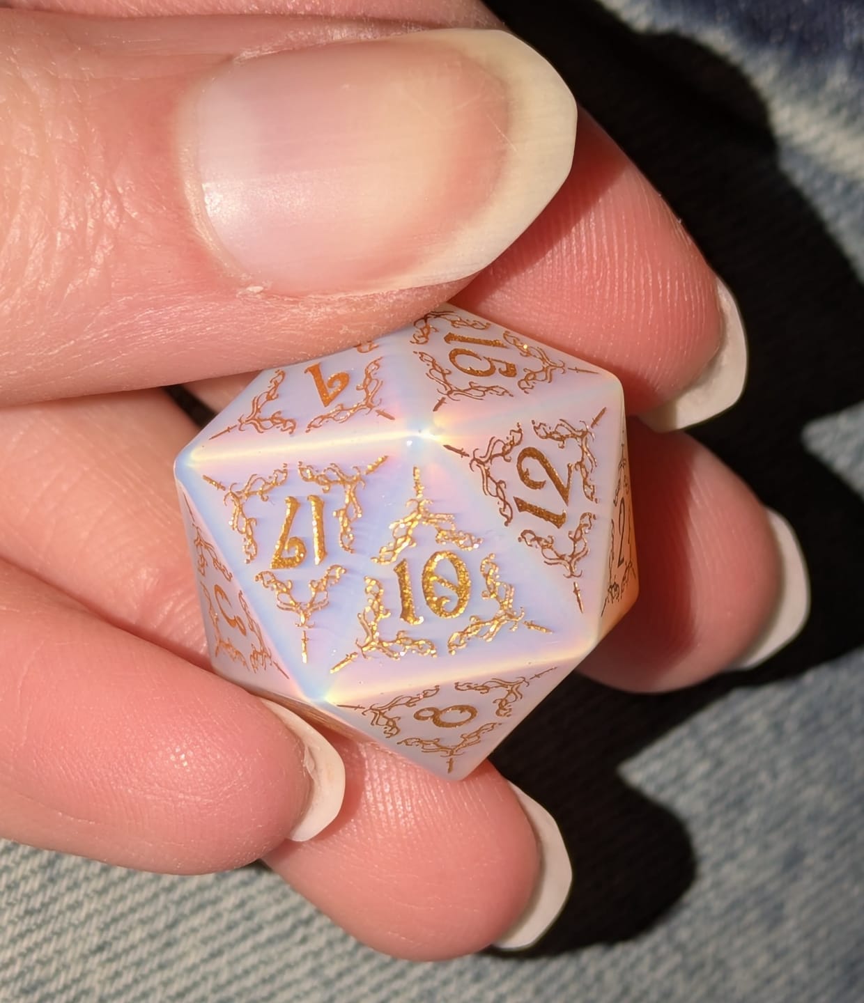 Customer photo review of Custom Anniversary D20 Dice – Personalized D&D Gift