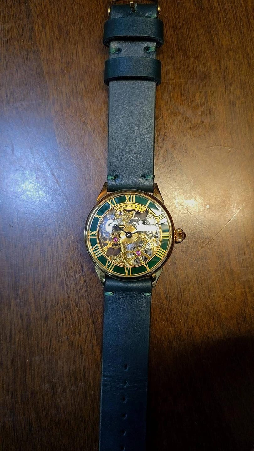 Customer photo review of Handmade Skeleton Watch - Emerald Rim