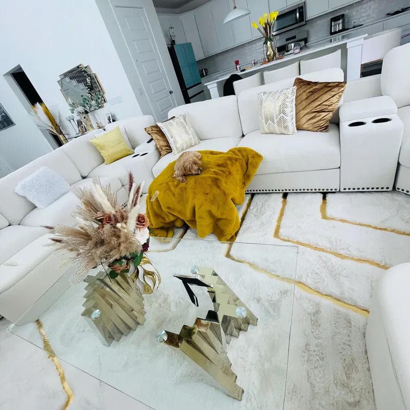 Customer photo review of Luxury White and Gold Fluffy Plush Rug, Handmade Faux Fur Bedroom Rug