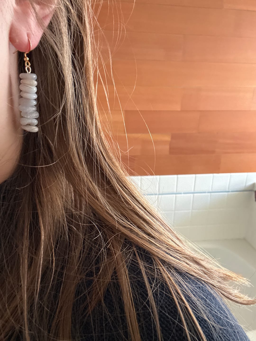Customer photo review of Natural Purple Agate Stone Drop Earrings