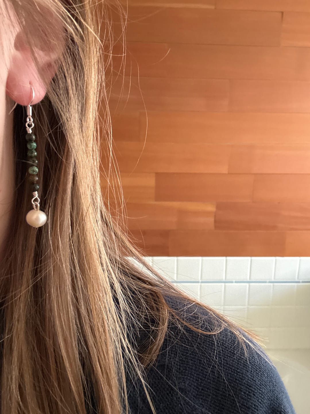 Customer photo review of Natural African Turquoise & Pearl Earrings