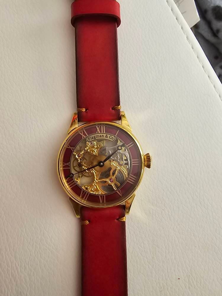 Customer photo review of Handmade Skeleton Watch - Ruby Rim