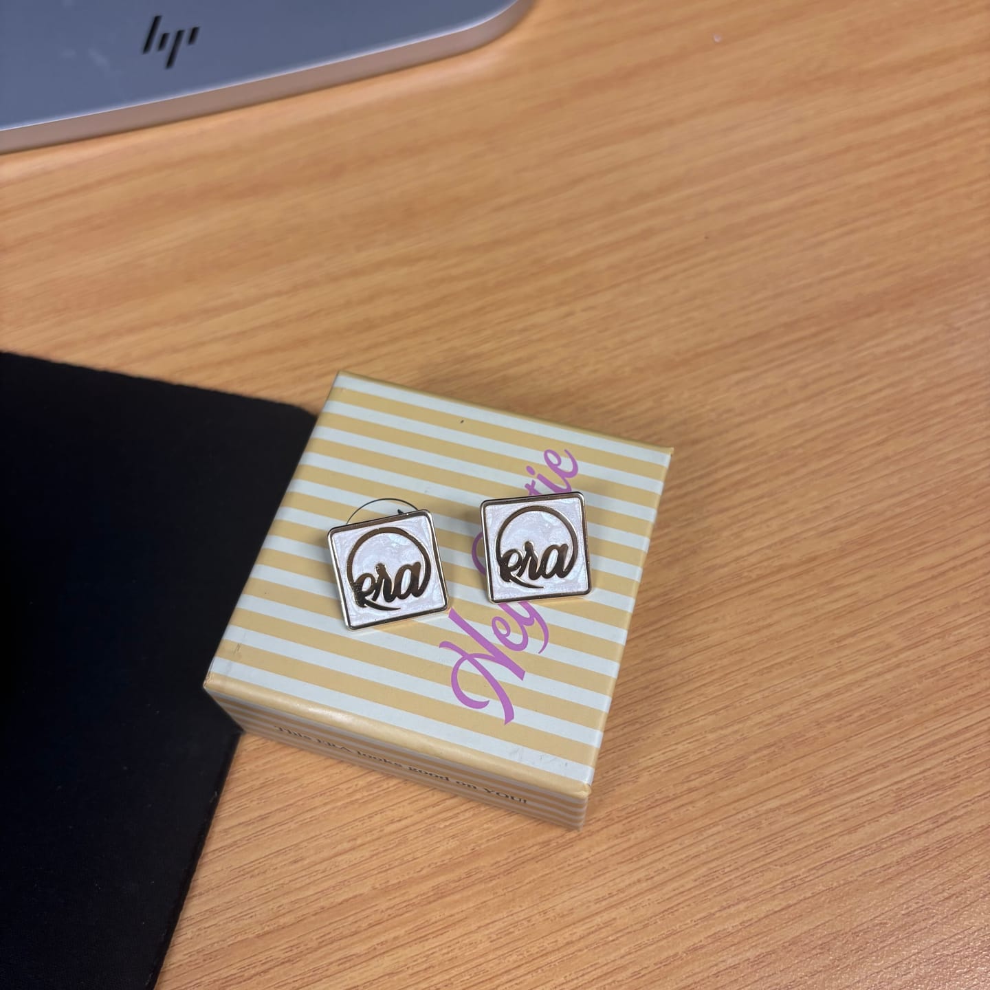 Customer photo review of Gold Pearl Square Earrings
