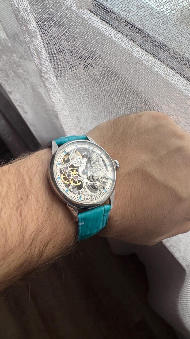 Customer photo review of Handmade Skeleton Watch - Mariner Blue