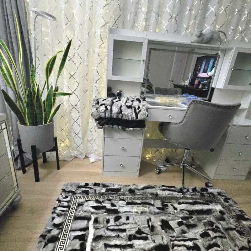 Customer photo review of Luxury Handmade Gray Rabbit Fur Rug with Elegant Border Design