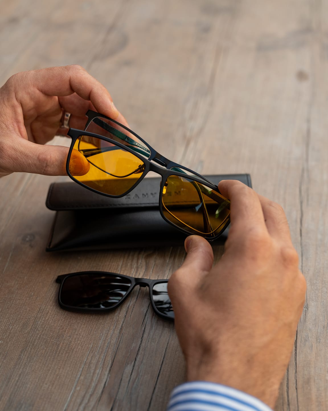 Customer photo review of Jayden | Comfortable Business Titanium Magnetic Clip-on Eyeglasses Sunglasses