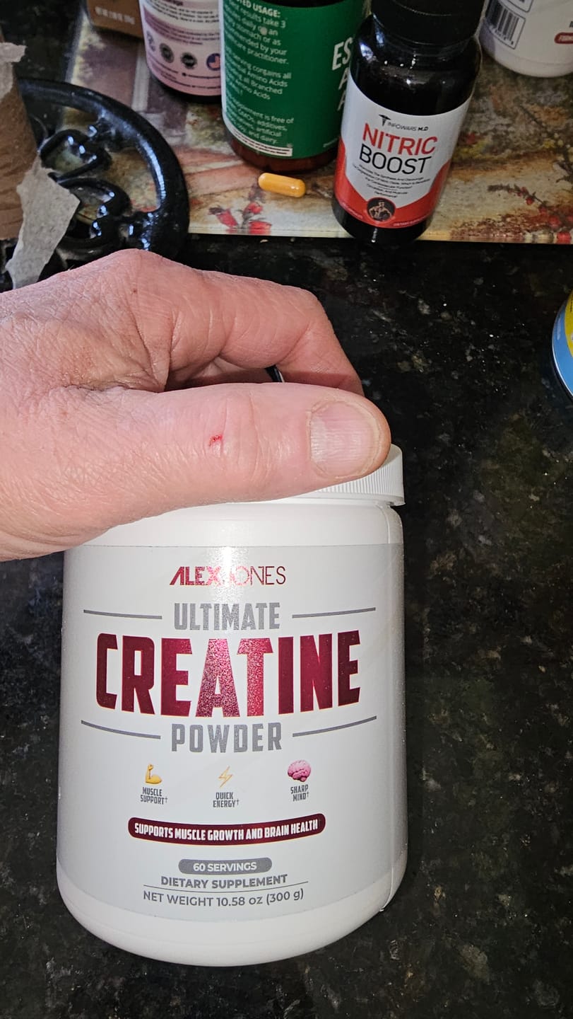 Customer photo review of Ultimate Creatine Powder by Alex Jones (300 Grams) (60 Servings)