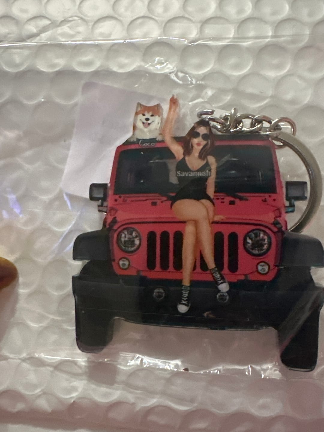 Customer photo review of Personalized A Girl With Off-Road Car And Dog Keychain Gift For Journey Girls