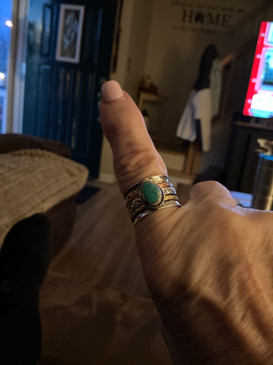 Customer photo review of Teardrop Turquoise Fidget Ring Sterling Silver