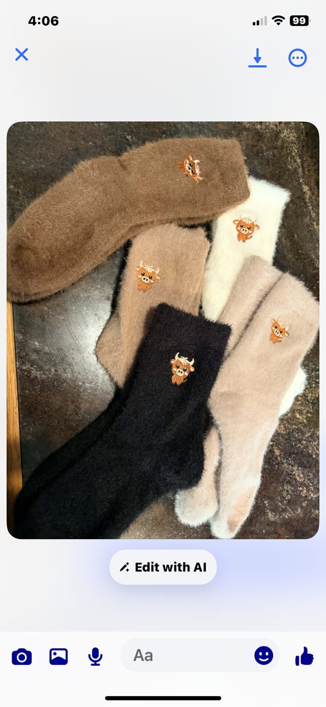 Customer photo review of Fuzzy Cow Socks Pack