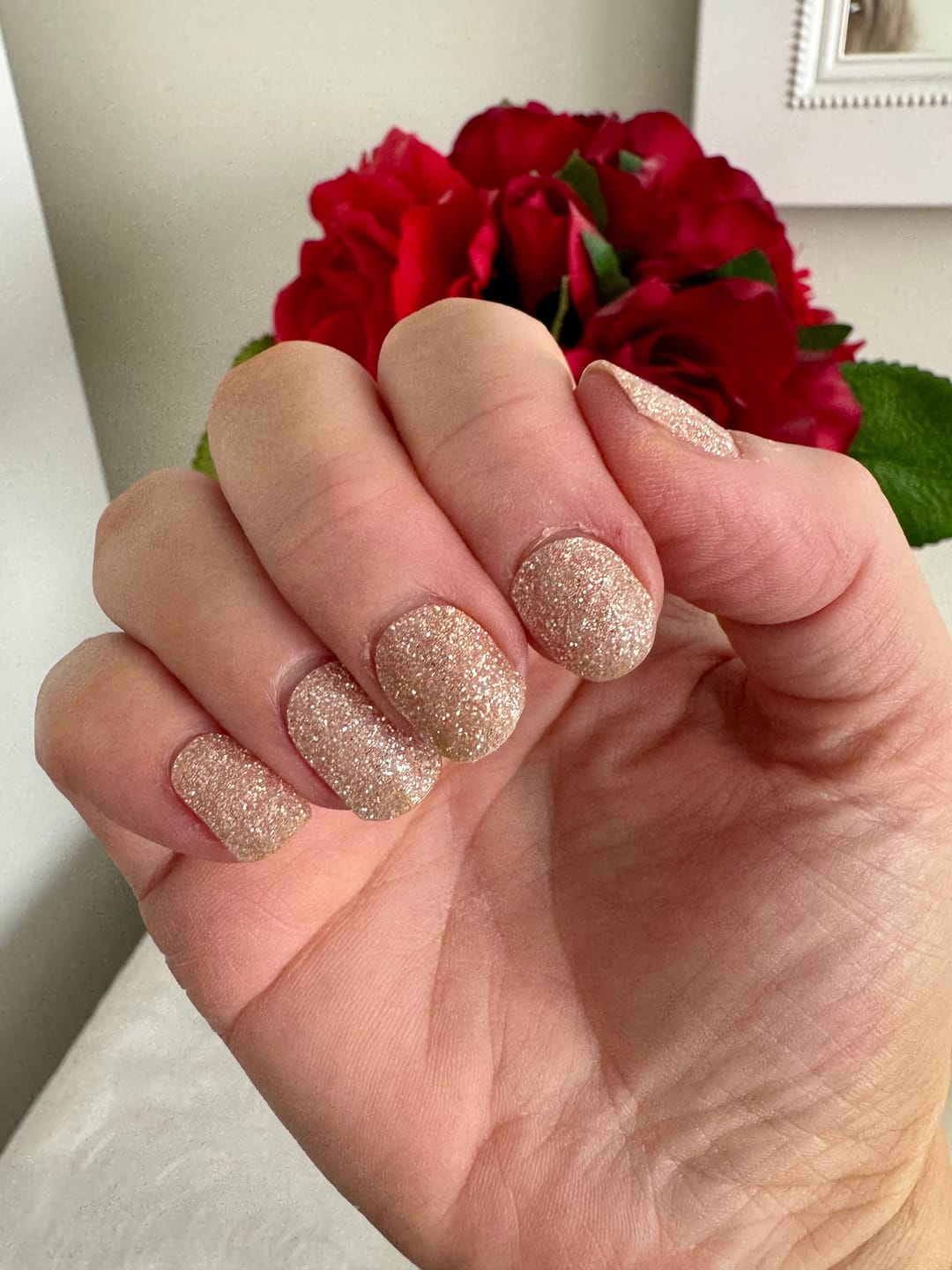 Customer photo review of Silver Stardust Shimmer DIY Semicured Gel Nail Sticker Kit