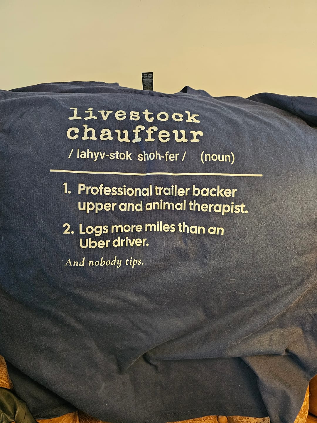 Customer photo review of Livestock Chauffeur Definition Long Sleeve Tee