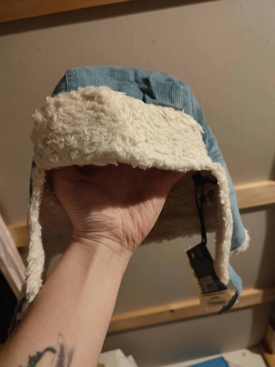 Customer photo review of Pale Blue Sherpa Fleece Cosy Hat