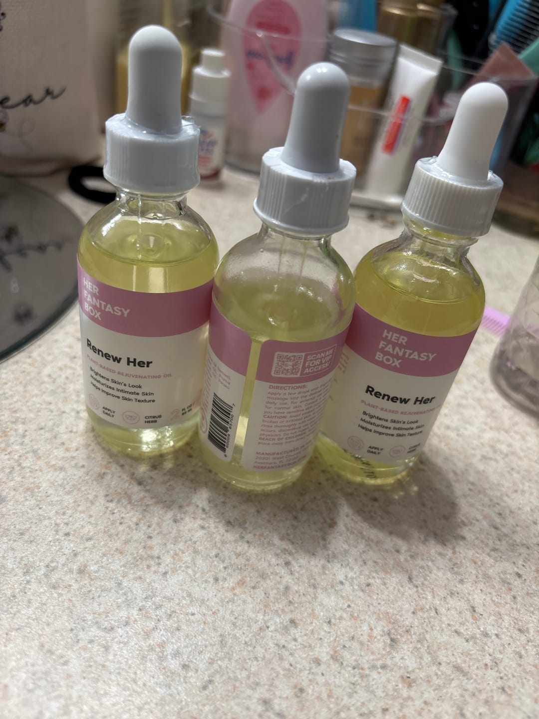 Customer photo review of Her Fantasy Box Renew Her Booty & Kitty Oil - 3 pk