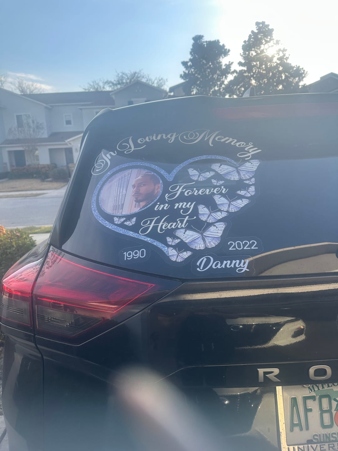Customer photo review of In Loving Memory Sparkling Heart Memorial Butterflies Personalized Decal