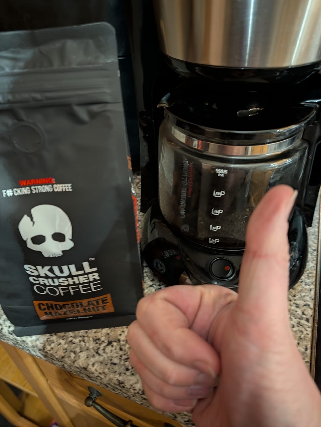 Customer photo review of Skull Crusher Coffee - Chocolate Hazelnut