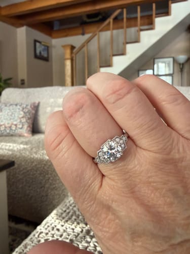 Customer photo review of Milgrain Hexagonal Moissanite Bead Set Accents Engagement Ring