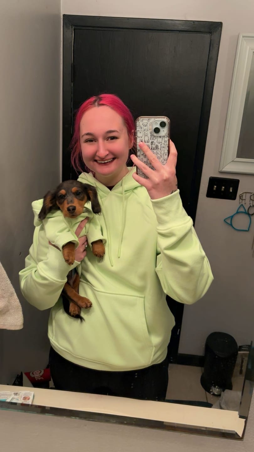 Customer photo review of Essential Dog Hoodie - Honey Dew