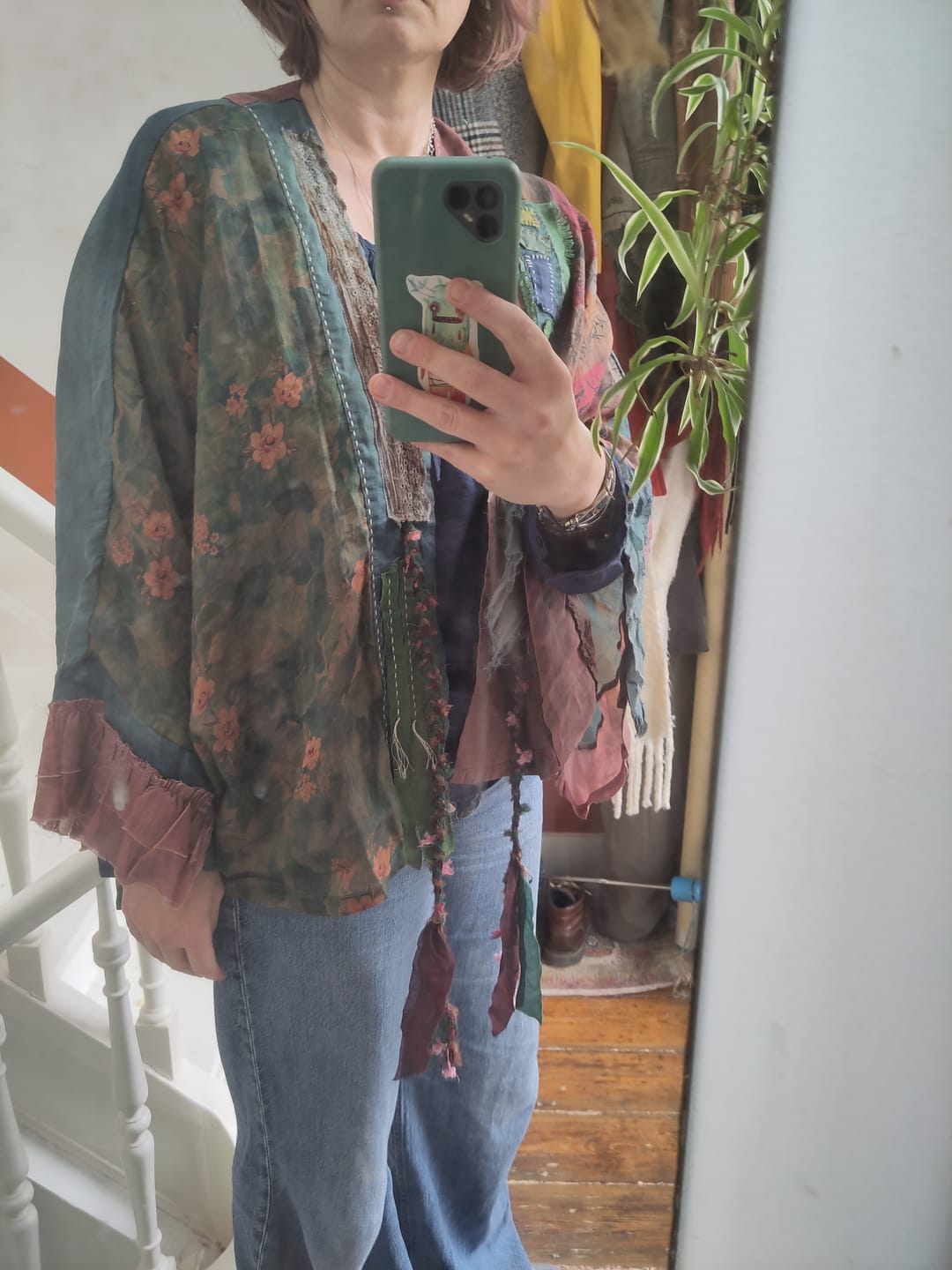 Customer photo review of Women Summer Retro Flower Spliced Linen Shirt Coat