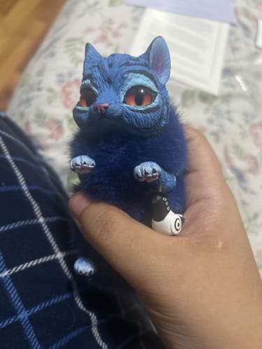 Customer photo review of Miniature demons : a chubby blue Cat and a tiny Magpie