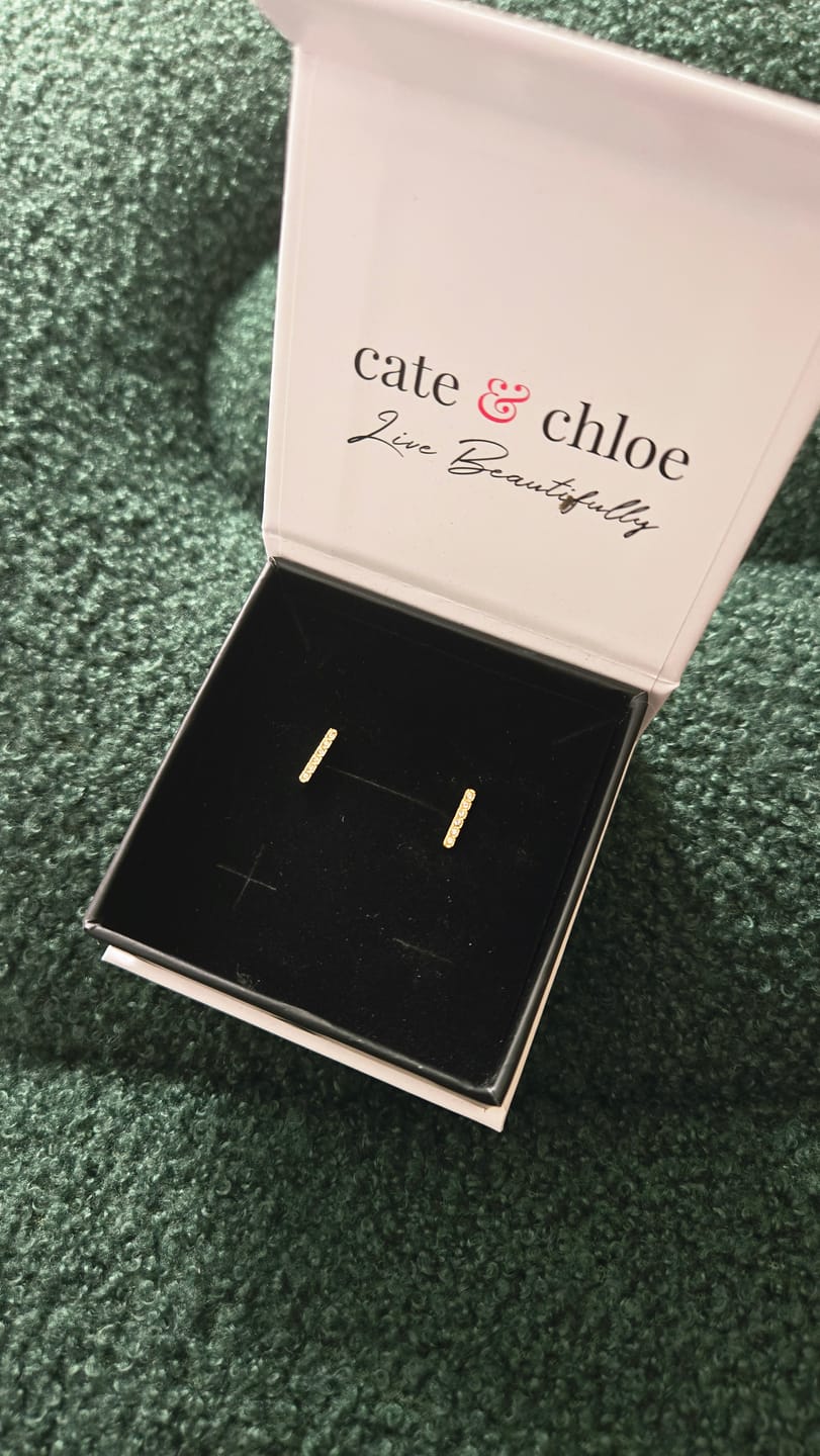 Customer photo review of Hayden 18k White Gold Plated Linear Stud Earrings with Swarovski Crystals