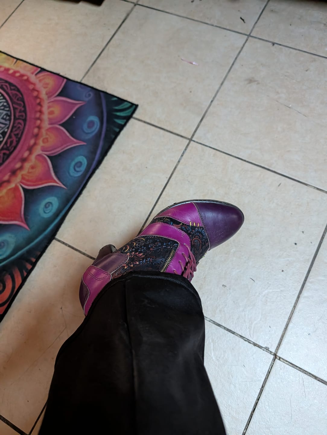 Customer photo review of Retro Handmade Leather Patchwork Ankle Boots