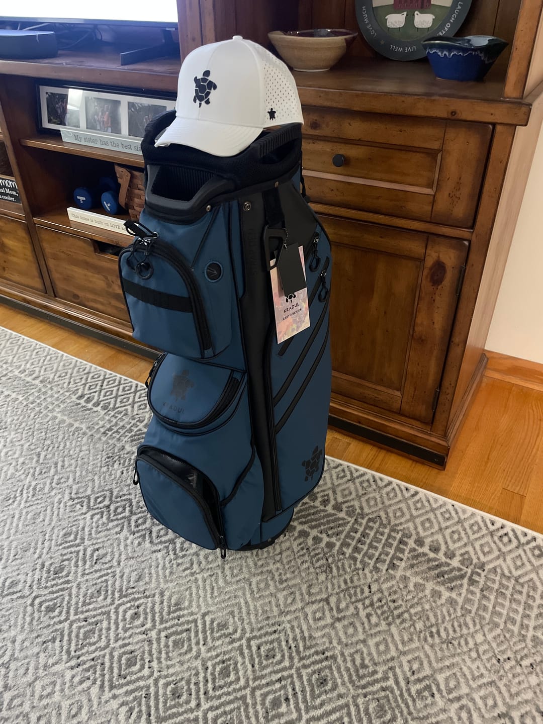 Customer photo review of EARTH SEALED Cart Bag: Blue Jay