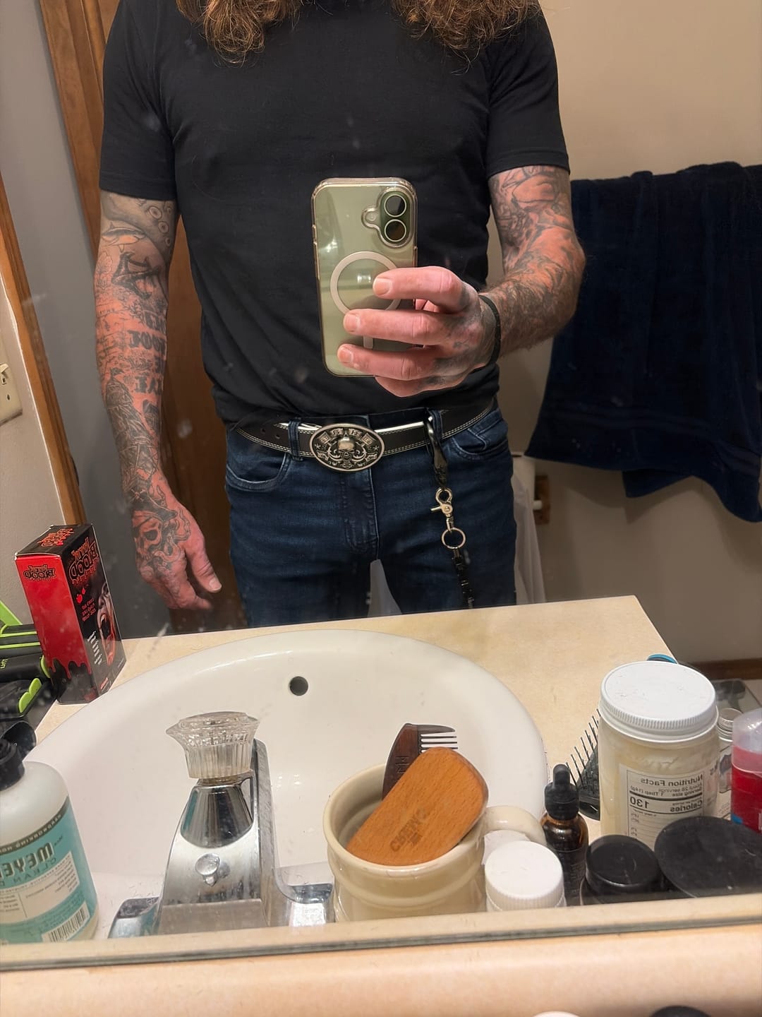 Customer photo review of The Pegasus Belt - Black Full Grain Leather Belt with White Stitches