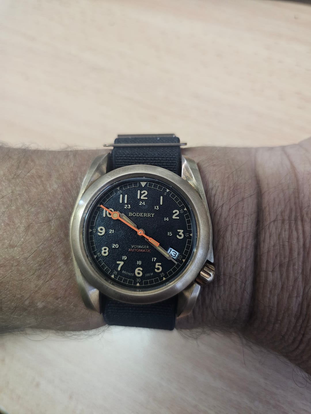 Customer photo review of VOYAGER - 100M Waterproof Bronze Automatic Field Watch | Black