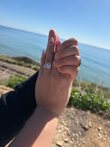 Customer photo review of 5.0Ct Luxe Radiant Cut Half Engagement Ring Travel Ring With Radiant Cut Half Wedding Band